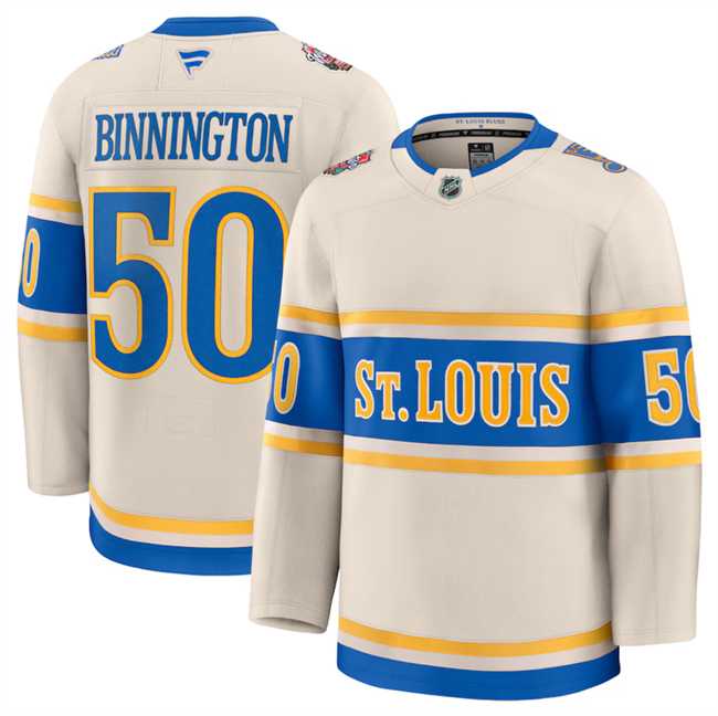 Mens St. Louis Blues #50 Jordan Binnington Cream 2024-25 Winter Classic Stitched Hockey Jersey Dzhi